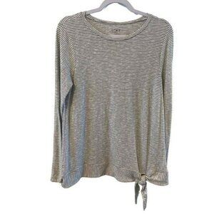 Loft Womens White Black stripe Wrap Tie Knit Sweater Blouse M lightweight